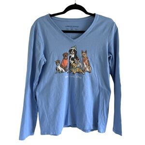 Life Is Good Long Sleeve Light Blue Women's Crusher Tee with Dog Graphic